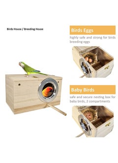 MAJIBAO Birds House, Birds Box, Wooden, In-cage Fixing, Access Through The Hole, Small Birds, Parakeet, Parrots, Budgie, Canary, Rectangular Box Design, Breeding, Nesting, Strong, Durable, 12 Cm Height  - Image 2