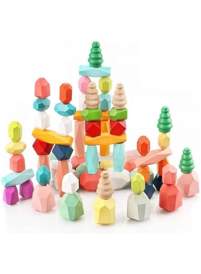 HOOKOR 38PCS Toddler Wooden Stacking Building Blocks Montessori Toys, Preschool Educational Sensory Toys for Toddlers 1-4 STEM Learning Toys Games Gift - Image 1