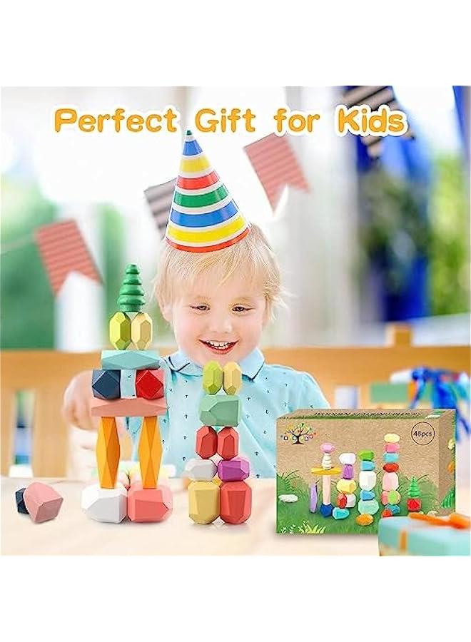 HOOKOR 38PCS Toddler Wooden Stacking Building Blocks Montessori Toys, Preschool Educational Sensory Toys for Toddlers 1-4 STEM Learning Toys Games Gift - Image 3