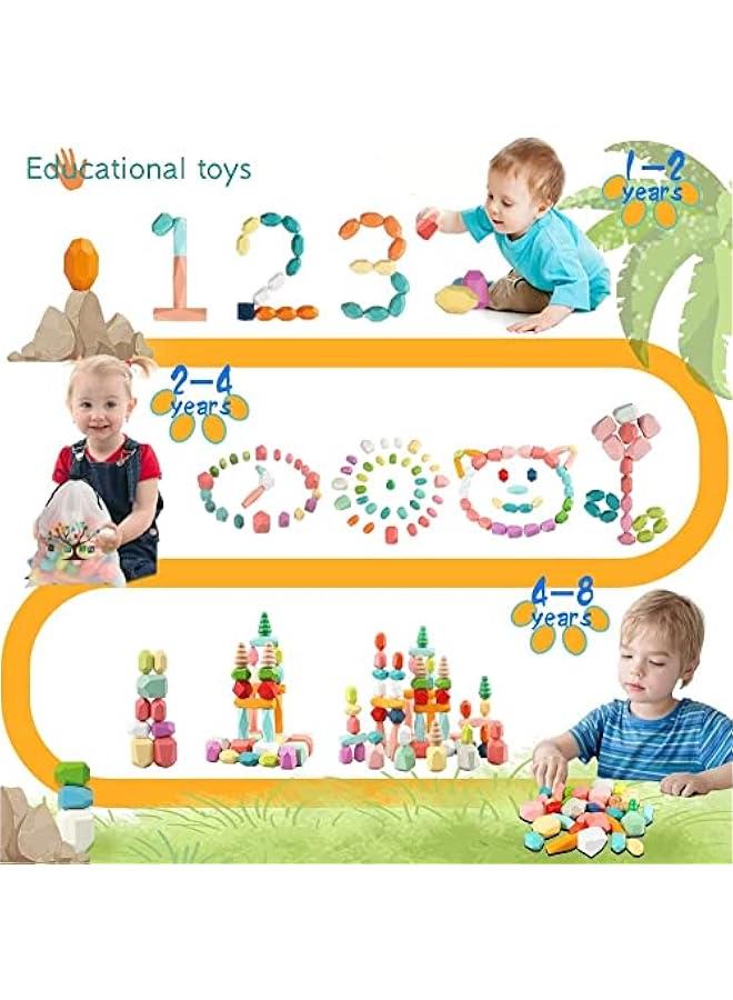 HOOKOR 38PCS Toddler Wooden Stacking Building Blocks Montessori Toys, Preschool Educational Sensory Toys for Toddlers 1-4 STEM Learning Toys Games Gift - Image 5