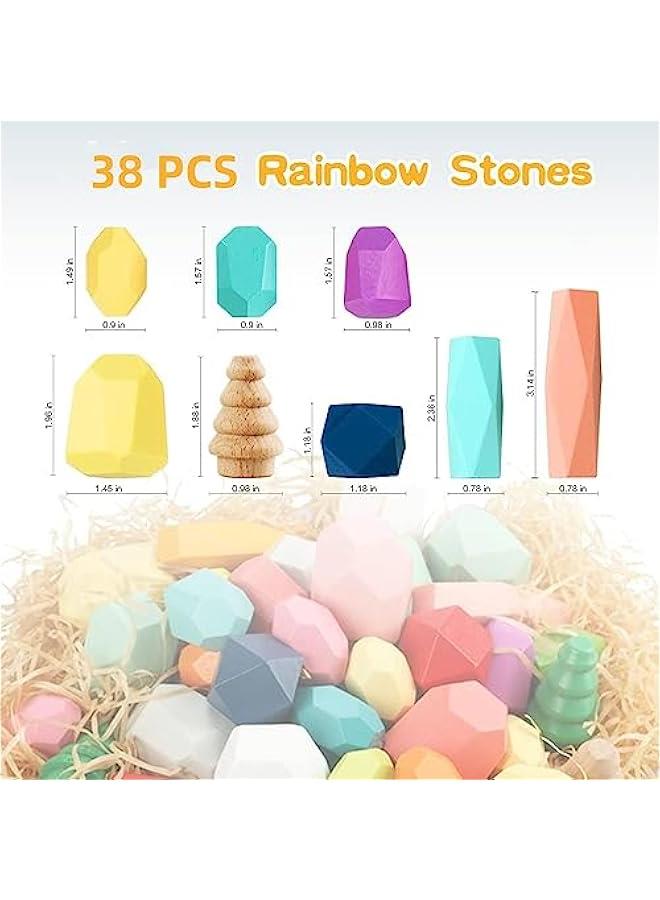 HOOKOR 38PCS Toddler Wooden Stacking Building Blocks Montessori Toys, Preschool Educational Sensory Toys for Toddlers 1-4 STEM Learning Toys Games Gift - Image 4