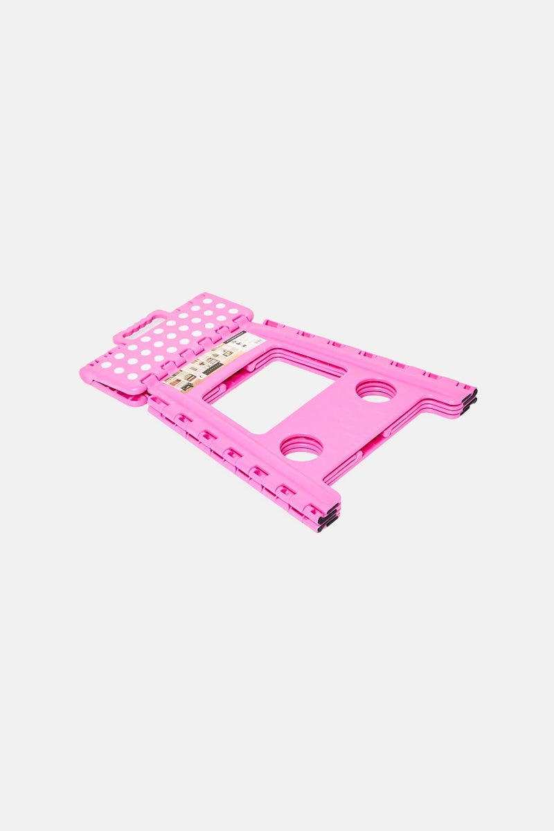 LIFESTYLE Plastic 16 Inch Folding Step Stool With Handle, Pink - Image 3