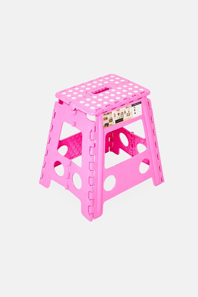 LIFESTYLE Plastic 16 Inch Folding Step Stool With Handle, Pink - Image 1