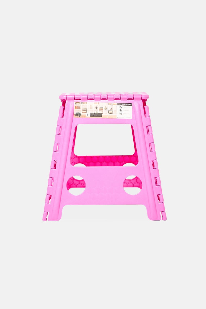 LIFESTYLE Plastic 16 Inch Folding Step Stool With Handle, Pink - Image 2
