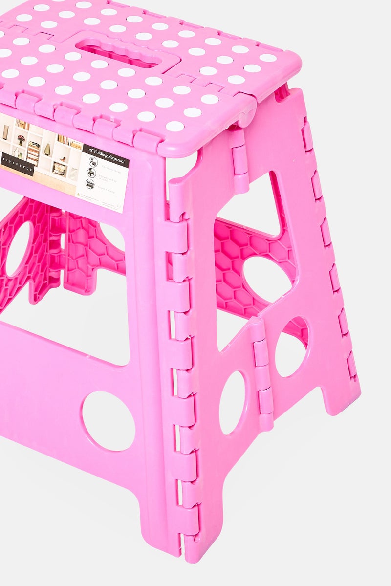 LIFESTYLE Plastic 16 Inch Folding Step Stool With Handle, Pink - Image 4