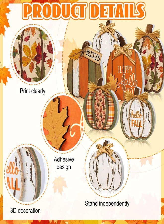 Leinuosen 6 Pcs Thanksgiving Fall Pumpkin Decor Pumpkin Wooden Block Sign Fall Tiered Tray Decor for Home Autumn Table Centerpieces Decorations for Thanksgiving Harvest Table Mantel - Image 3