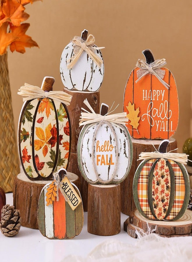 Leinuosen 6 Pcs Thanksgiving Fall Pumpkin Decor Pumpkin Wooden Block Sign Fall Tiered Tray Decor for Home Autumn Table Centerpieces Decorations for Thanksgiving Harvest Table Mantel - Image 1