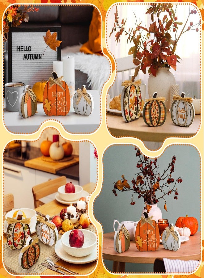 Leinuosen 6 Pcs Thanksgiving Fall Pumpkin Decor Pumpkin Wooden Block Sign Fall Tiered Tray Decor for Home Autumn Table Centerpieces Decorations for Thanksgiving Harvest Table Mantel - Image 5
