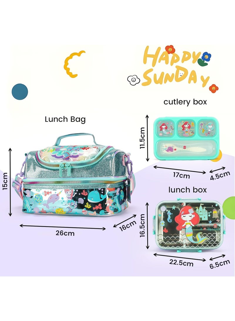 Lucky Kids Lunch Box Set with Insulated Bag, Bento Lunch Container & Utensils – Cute Cartoon Designs for Boys & Girls, Leakproof, BPA-Free, Easy to Carry School Lunch Kit - Image 3