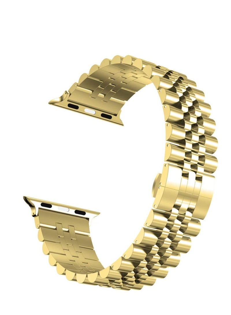 ELTRAZONE Wolait Compatible with Apple Watch Band 44mm 42mm 40mm 38mm Stainless Steel Heavy Band with Butterfly Folding Clasp Link Bracelet for iWatch Series 6/SE Series 5/4/3/2/1 Men Gold 44mm/42mmCompatible w - Image 2