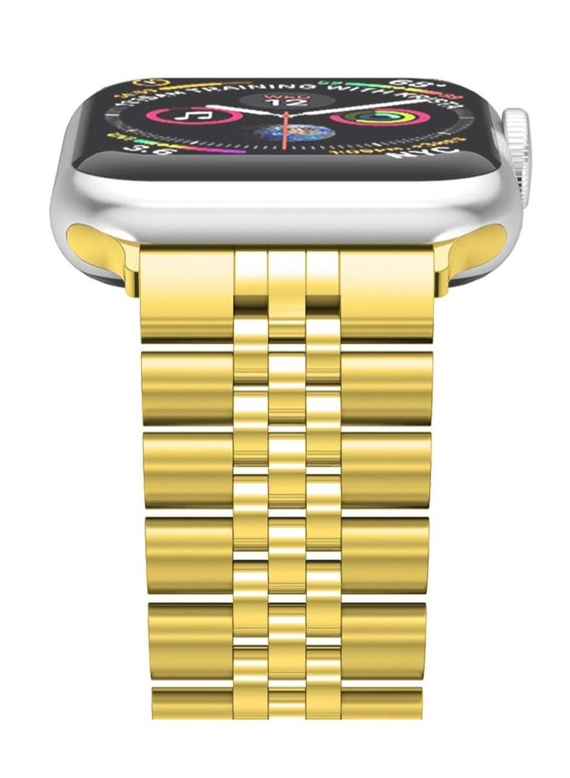 ELTRAZONE Wolait Compatible with Apple Watch Band 44mm 42mm 40mm 38mm Stainless Steel Heavy Band with Butterfly Folding Clasp Link Bracelet for iWatch Series 6/SE Series 5/4/3/2/1 Men Gold 44mm/42mmCompatible w - Image 3