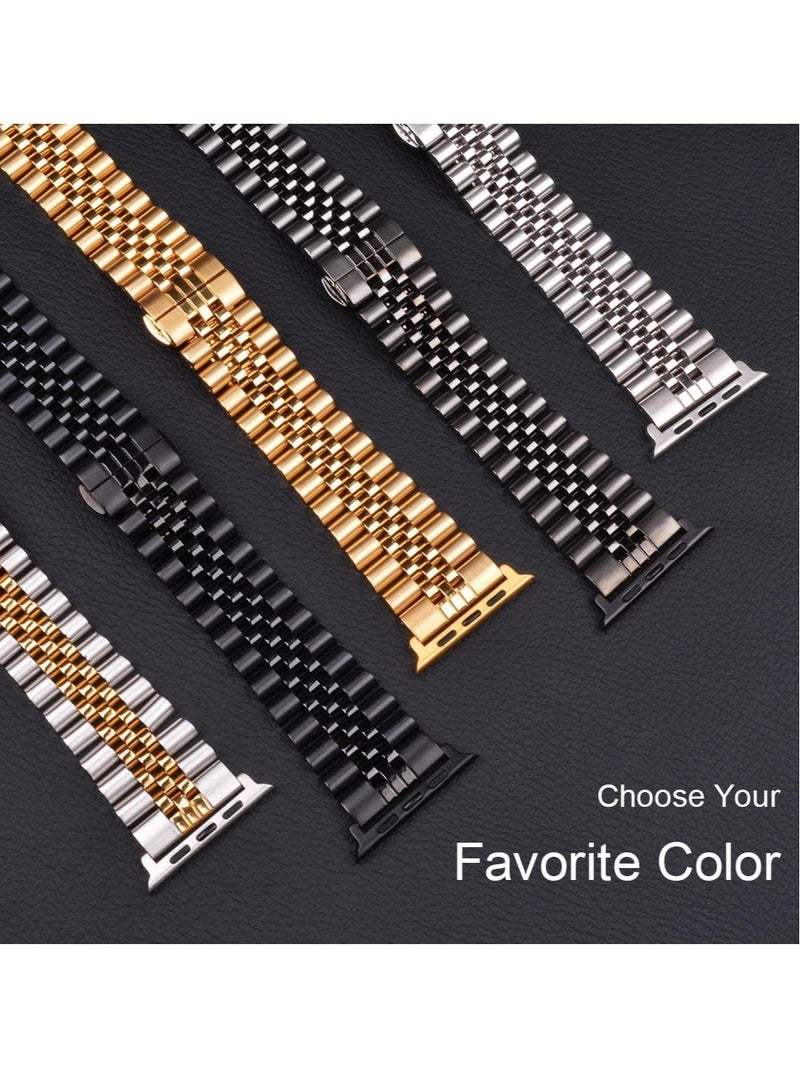 ELTRAZONE Wolait Compatible with Apple Watch Band 44mm 42mm 40mm 38mm Stainless Steel Heavy Band with Butterfly Folding Clasp Link Bracelet for iWatch Series 6/SE Series 5/4/3/2/1 Men Gold 44mm/42mmCompatible w - Image 5