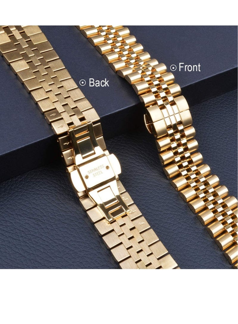 ELTRAZONE Wolait Compatible with Apple Watch Band 44mm 42mm 40mm 38mm Stainless Steel Heavy Band with Butterfly Folding Clasp Link Bracelet for iWatch Series 6/SE Series 5/4/3/2/1 Men Gold 44mm/42mmCompatible w - Image 4