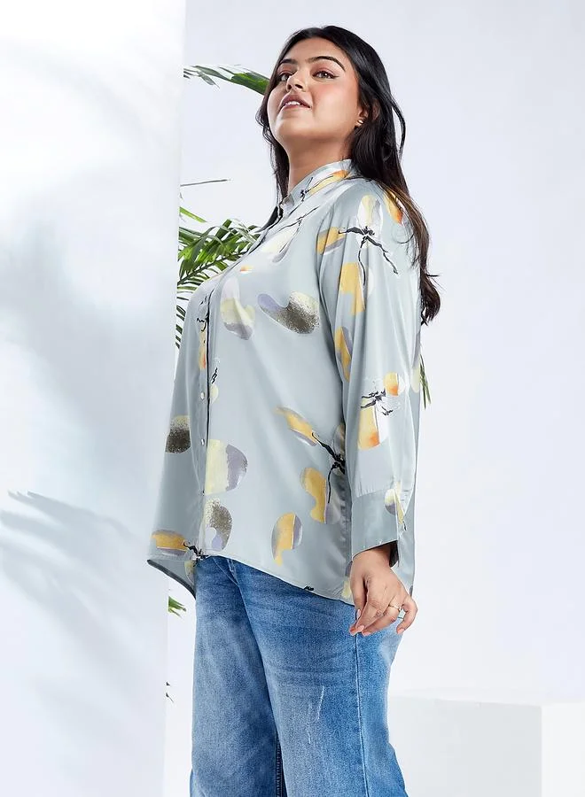 جلو باص بلوزة بمقاس كبير وأكمام طويلة