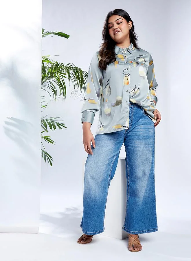 globus Globus Plus Size Long Sleeve Printed Shirt
