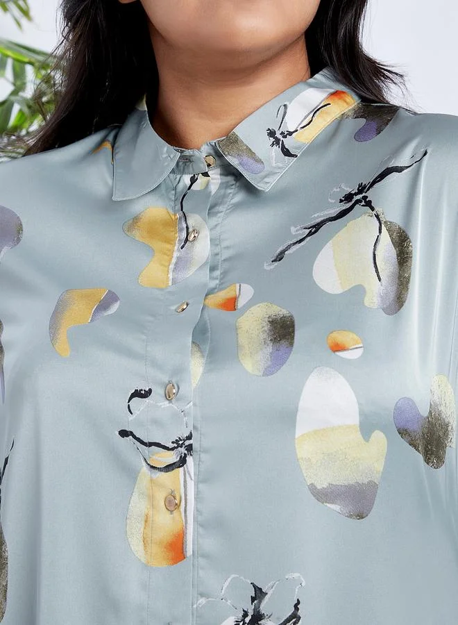 globus Globus Plus Size Long Sleeve Printed Shirt