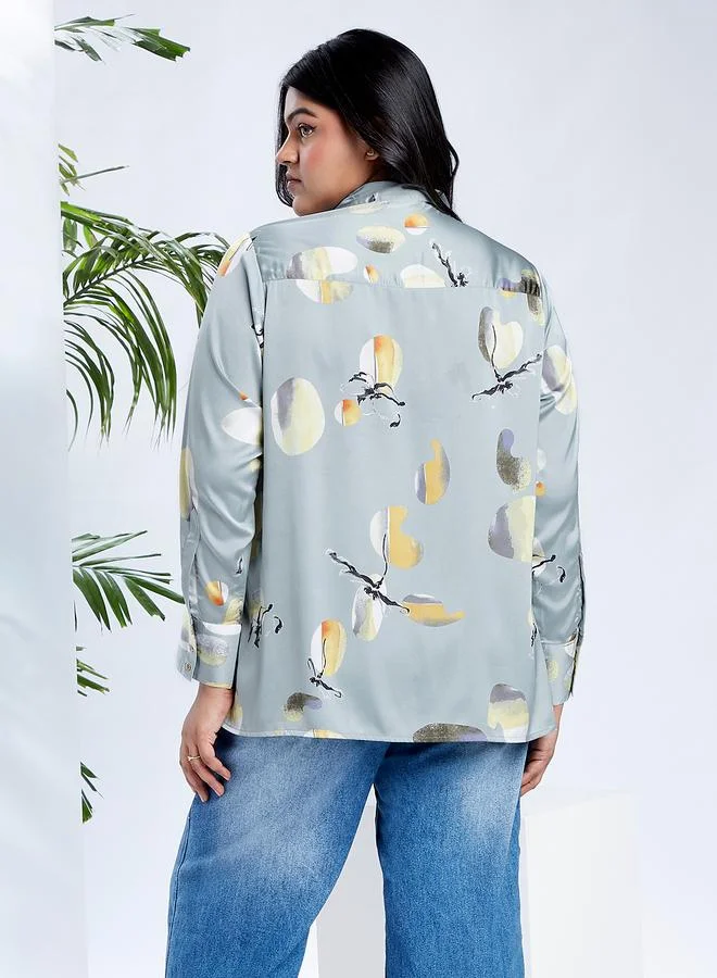 globus Globus Plus Size Long Sleeve Printed Shirt