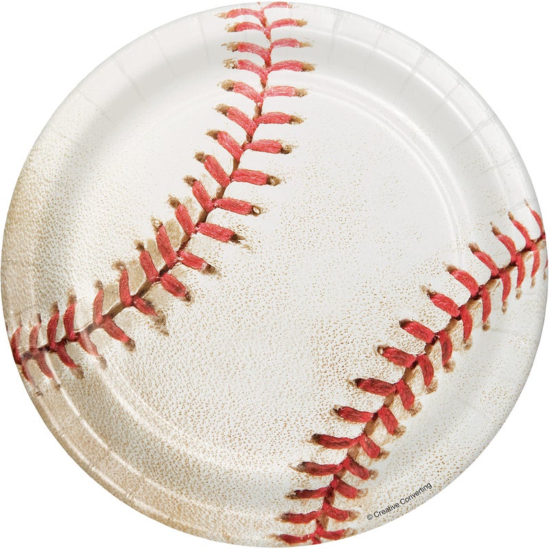 "Creative Converting 8 Count Sports Fanatic Baseball Sturdy Style Paper Lunch Plates, 7"", White" (417963)