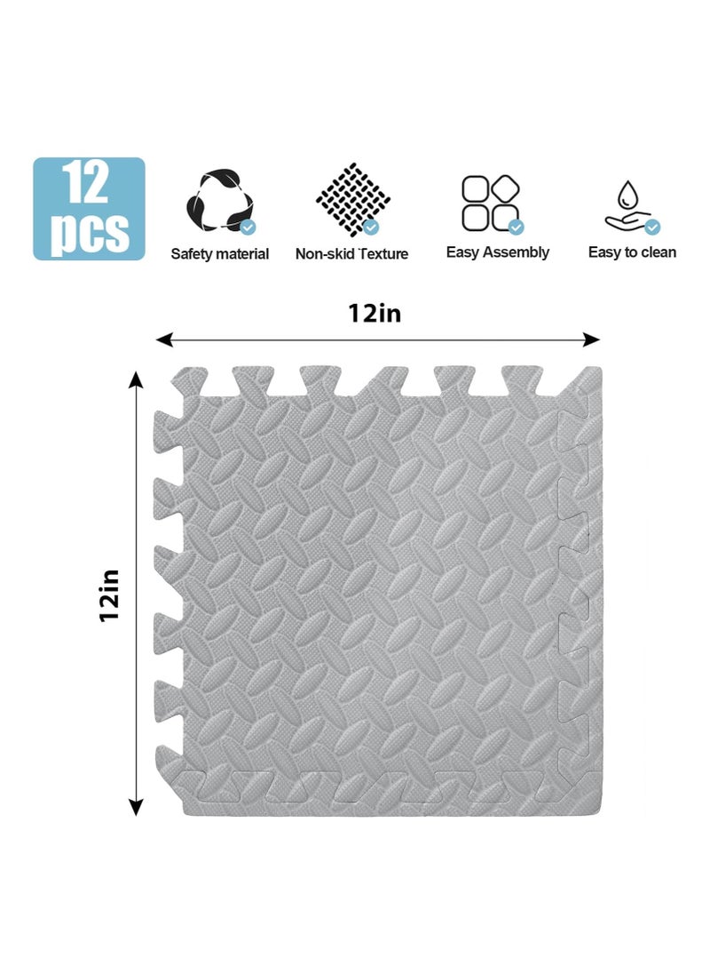 Anmi - Exercise  Mats Pack of 12 ，dimension 12 x 12- EVA Foam Mats with Interlocking Floor Tiles - Exercise underpads for home and fitness equipment(Grey) - Image 1
