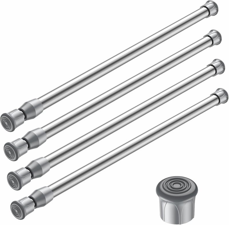 AIZESI 4PCS Silver Tension Rod 16.5 to 28 Inch, Adjustable Spring Curtain Rods No Drilling, Spring Tension Rods for Window DIY Cupboard Wardrobe - Image 1