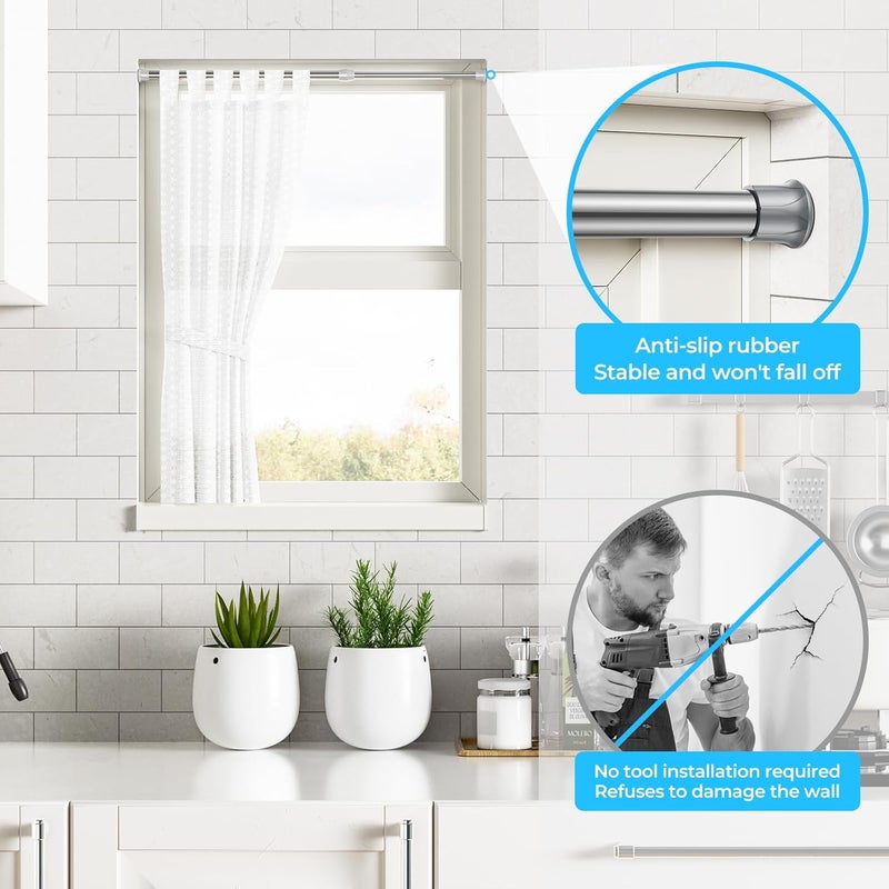 AIZESI 4PCS Silver Tension Rod 16.5 to 28 Inch, Adjustable Spring Curtain Rods No Drilling, Spring Tension Rods for Window DIY Cupboard Wardrobe - Image 4