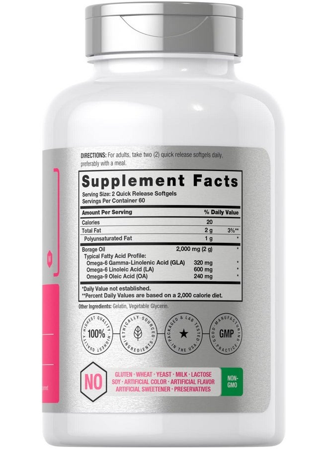 Horbaach Horbäach Borage Oil Capsules 2000 mg | 120 Softgels | 320mg of GLA | Cold Pressed Seed Oil Supplement  - Image 2