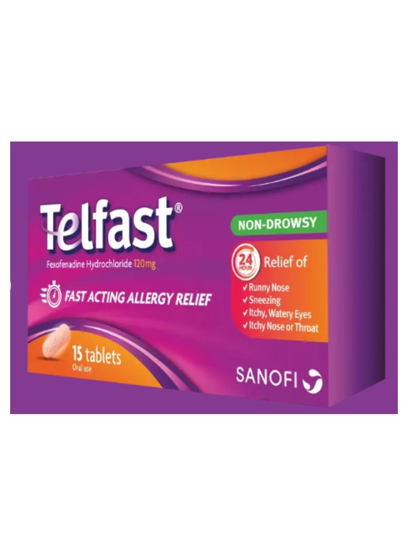 Telfast 120mg Seasonal Allergic Rhinitis Relief 15Tablets