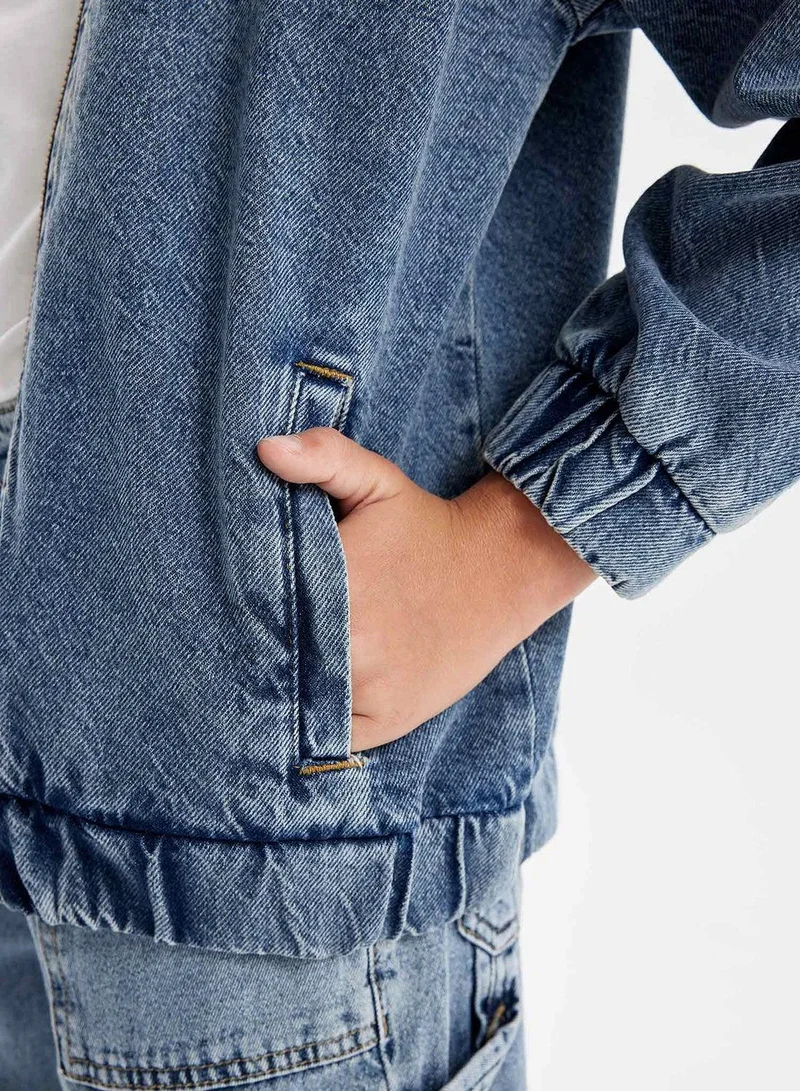 DeFacto Bomber Jean Jacket With Zipper And Pockets Seasonal Printed