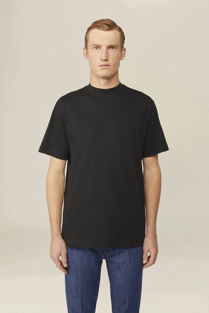 Men's T-shirt in 100% cotton jersey with slightly high neck - Black