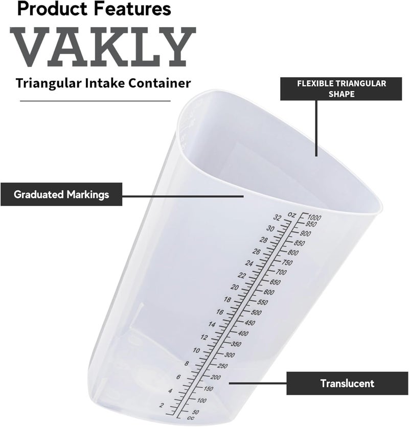 Vakly Plastic Graduated Triangular Intake Output Container [30 Pack] 32 oz Three-Sided Translucent Laboratory Beaker for Measuring and Mixing - Clear Markings in oz and cc - for Specimen, Paint and Epoxy - Image 2
