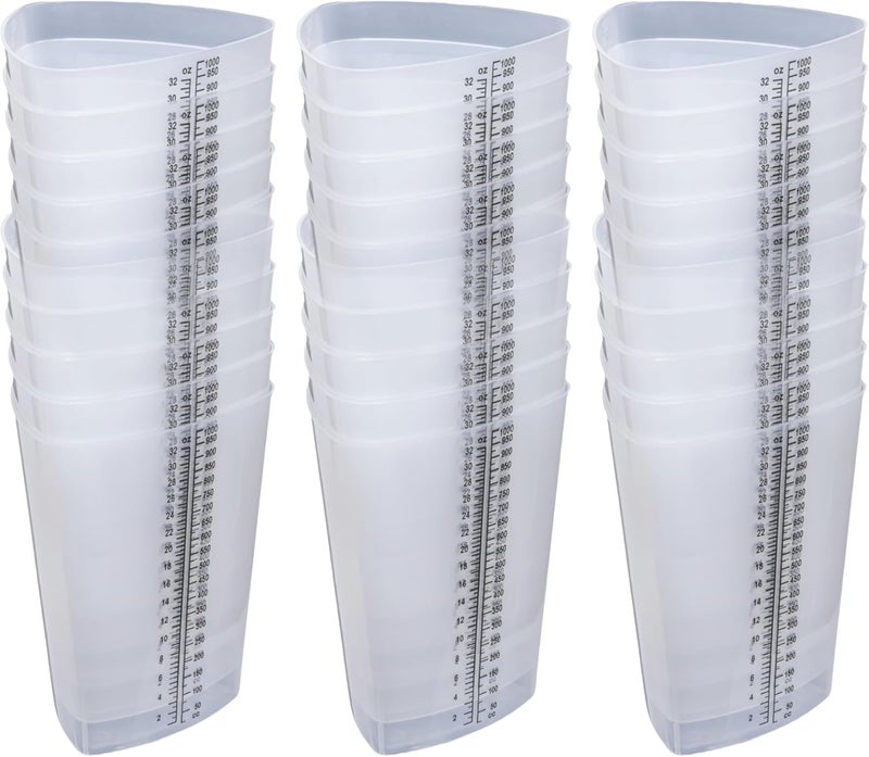 Vakly Plastic Graduated Triangular Intake Output Container [30 Pack] 32 oz Three-Sided Translucent Laboratory Beaker for Measuring and Mixing - Clear Markings in oz and cc - for Specimen, Paint and Epoxy - Image 5