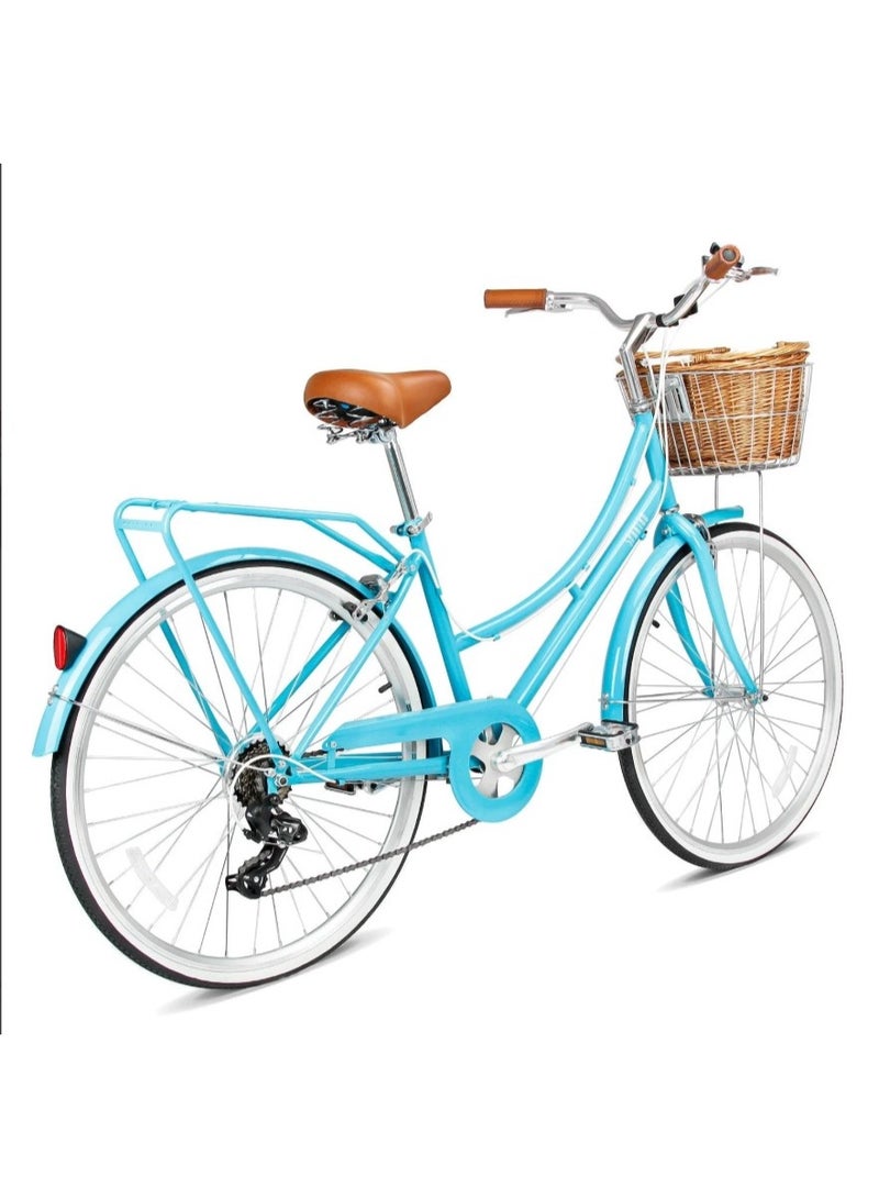 سبارتان دراجة بلاتينوم نسائية حضرية 24” من سبارتان – تصميم أنيق مستوحى من الطراز العتيق، إطار خفيف، نظام تروس شيمانو 1×7، عجلات مقاس 24 بوصة، فرامل إطار مزدوج، سلة أمامية وحامل خلفي، دراجة حضرية | تركواز SP-3126-XS - Image 3