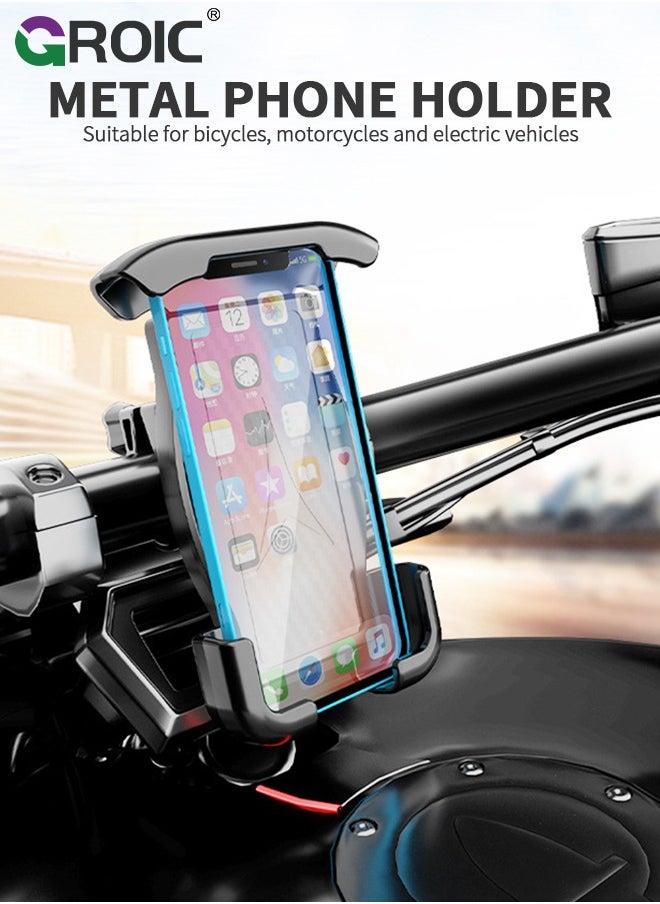 GROIC Black Motorcycle Phone Holder Mount, Bike Handlebar Phone Mount Clamp, One Hand Operation, Scooter Phone Clip for iPhone 15/14 Pro Max/X/XS, Galaxy S24 and 4.7"- 6.8" Cellphone  - Image 2