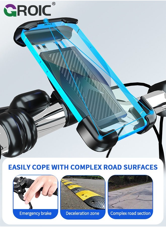 GROIC Black Motorcycle Phone Holder Mount, Bike Handlebar Phone Mount Clamp, One Hand Operation, Scooter Phone Clip for iPhone 15/14 Pro Max/X/XS, Galaxy S24 and 4.7"- 6.8" Cellphone  - Image 3