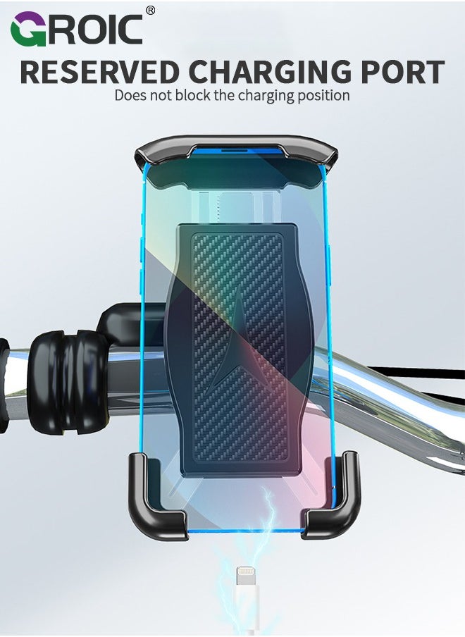 GROIC Black Motorcycle Phone Holder Mount, Bike Handlebar Phone Mount Clamp, One Hand Operation, Scooter Phone Clip for iPhone 15/14 Pro Max/X/XS, Galaxy S24 and 4.7"- 6.8" Cellphone  - Image 4