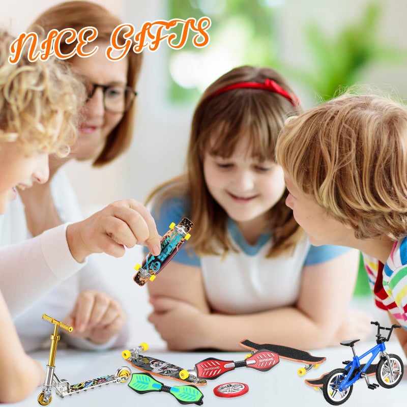 Skylety 31 Pieces Mini Finger Toys Set for Boy Girl Includes 6 Finger Skateboards, 4 Bikes, 2 Mini Scooters 4 Swing Board 8 Matched Wheels 7 Tool Accessories Educational Toy Party Favor(Novel) - Image 3