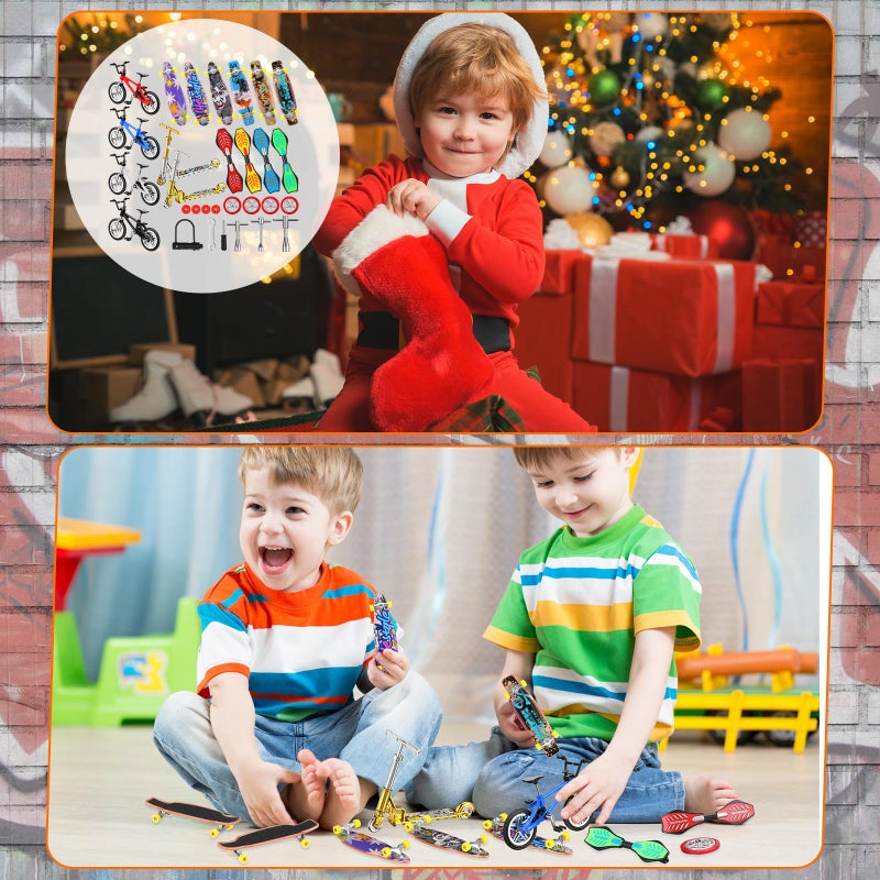 Skylety 31 Pieces Mini Finger Toys Set for Boy Girl Includes 6 Finger Skateboards, 4 Bikes, 2 Mini Scooters 4 Swing Board 8 Matched Wheels 7 Tool Accessories Educational Toy Party Favor(Novel) - Image 5