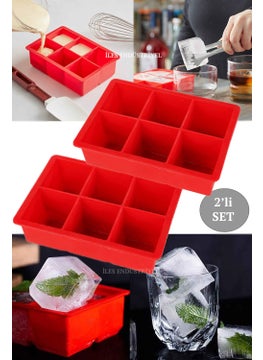 Silicone 6-Piece Cube Xl Large Size Multi-Purpose Ice Mold Red 2 Pieces