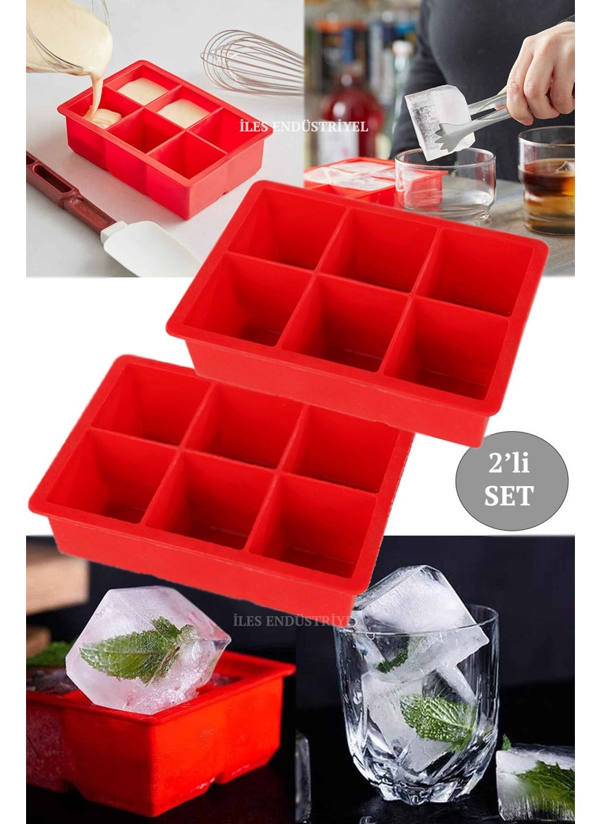 Eysigo - Silicone 6-Piece Cube Xl Large Size Multi-Purpose Ice Mold Red 2 Pieces - Image 1