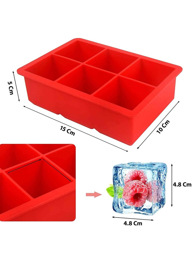 Eysigo - Silicone 6-Piece Cube Xl Large Size Multi-Purpose Ice Mold Red 2 Pieces - Image 1