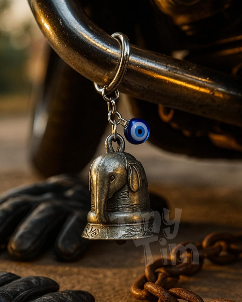 Tiny Tim Store Guardian Bell with Evil Eye Charm – Protective Motorcycle & Car Accessory – Tibetan-Inspired Design – Wards Off Negative Energy – Ideal Gift for Bikers & Travelers - Image 3