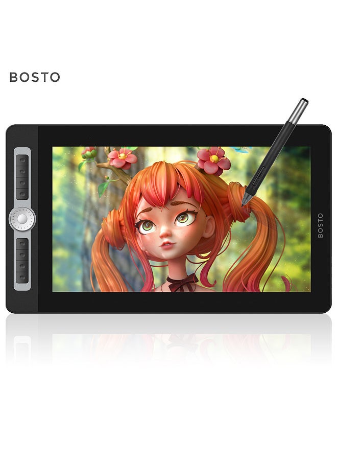 16HD Pro Portable 15.6 Inch H-IPS LCD Graphics Drawing Tablet Display Digital Art Drawing Pad 8192 Pressure Level Passive Technology Customizable Shortcuts Keys Dial Controller