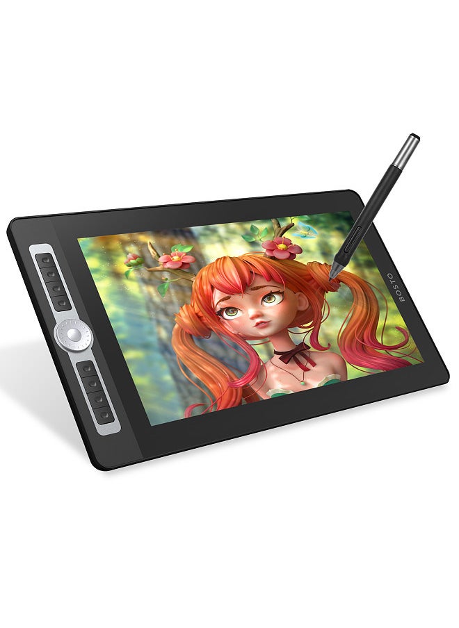 16HD Pro Portable 15.6 Inch H-IPS LCD Graphics Drawing Tablet Display Digital Art Drawing Pad 8192 Pressure Level Passive Technology Customizable Shortcuts Keys Dial Controller