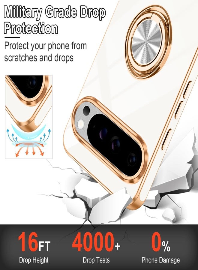 Tnarru Designed for Pixel 10/Pixel 10 Pro Case with Ring Stand, Support Magnetic Car Mount Rotating Finger Holder Soft TPU Cover Plating Edge Slim Phone Case for Pixel 10/10 Pro 5G White - Image 5