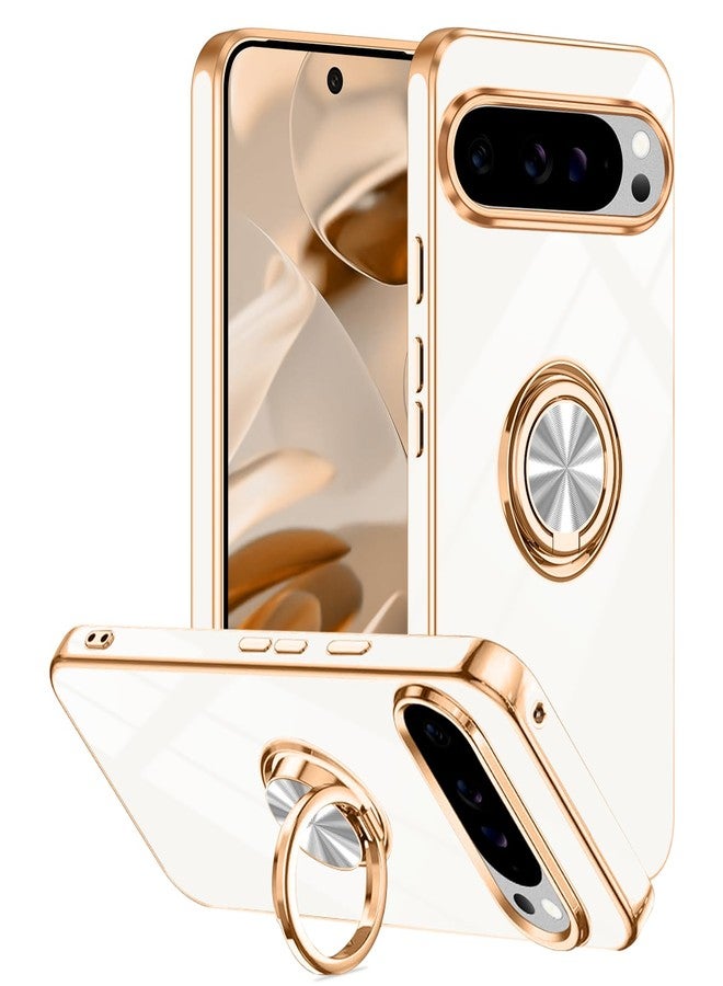 Tnarru Designed for Pixel 10/Pixel 10 Pro Case with Ring Stand, Support Magnetic Car Mount Rotating Finger Holder Soft TPU Cover Plating Edge Slim Phone Case for Pixel 10/10 Pro 5G White - Image 1