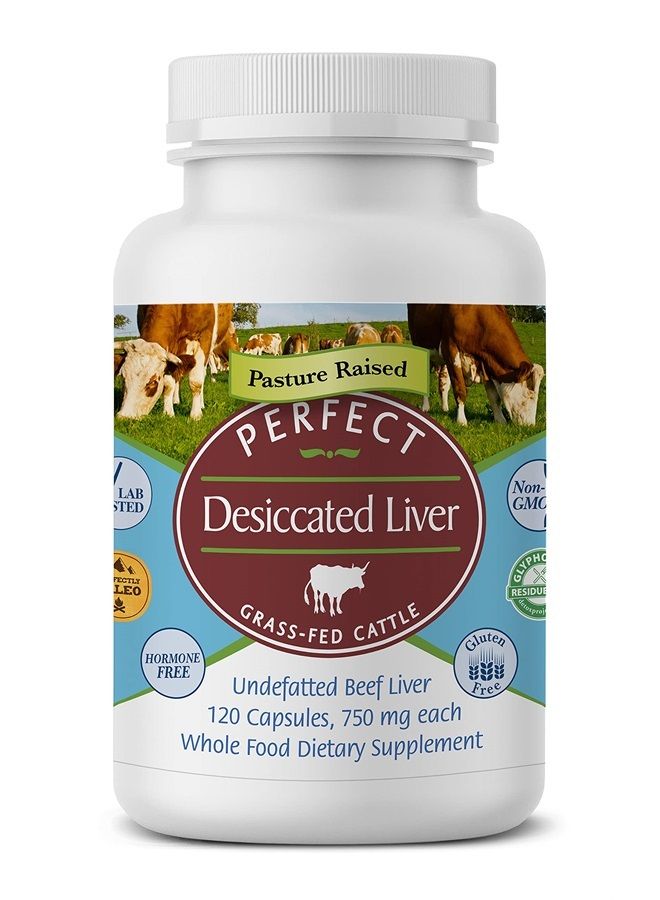 – Perfect Desiccated Liver – 120 Capsules – Undefatted Beef Liver – Natural Source of Protein, Iron, Vitamins A & B – 3 Pack