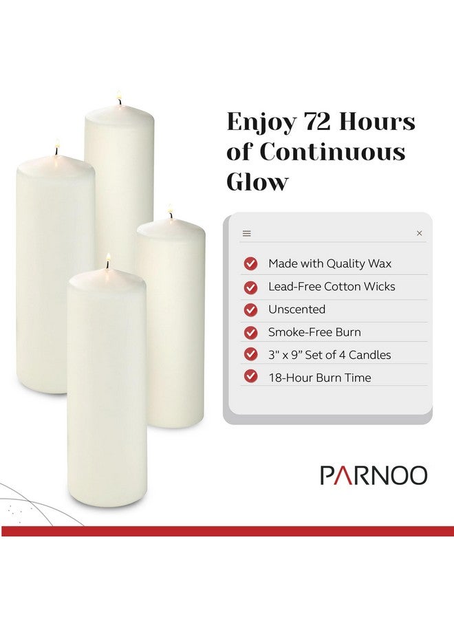 Light In The Dark Unscented Pillar Candles - Set of 4 Vanilla Pillar Candles - 3x6 Slow Burning Large Candles for Weddings & Table Centerpieces, PARNOO - Image 3