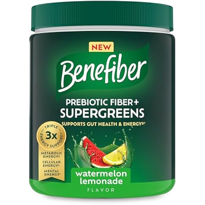 Benefiber Prebiotic GLP-1 Friendly Fiber + Supergreens Dietary Supplement Powder, Watermelon Lemonade Flavor, 8.8 oz (250g) - Image 1