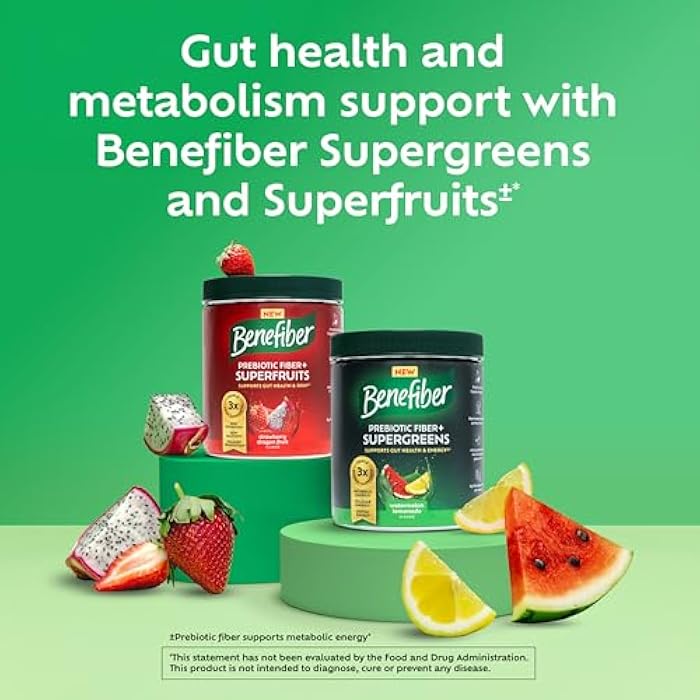 Benefiber Prebiotic GLP-1 Friendly Fiber + Supergreens Dietary Supplement Powder, Watermelon Lemonade Flavor, 8.8 oz (250g) - Image 2