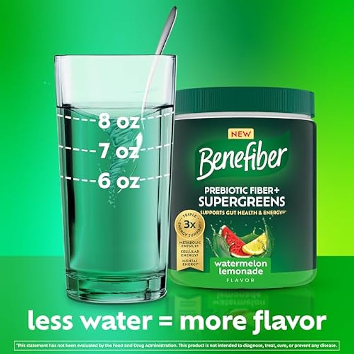 Benefiber Prebiotic GLP-1 Friendly Fiber + Supergreens Dietary Supplement Powder, Watermelon Lemonade Flavor, 8.8 oz (250g) - Image 4